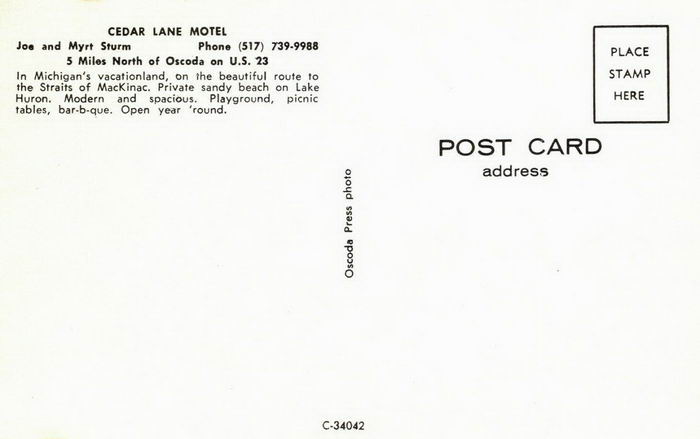 Cedar Lane Motel - Old Postcard